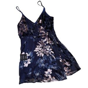 NWT Lulus Navy blue floral velvet burnout mini dress summer cocktail wedding